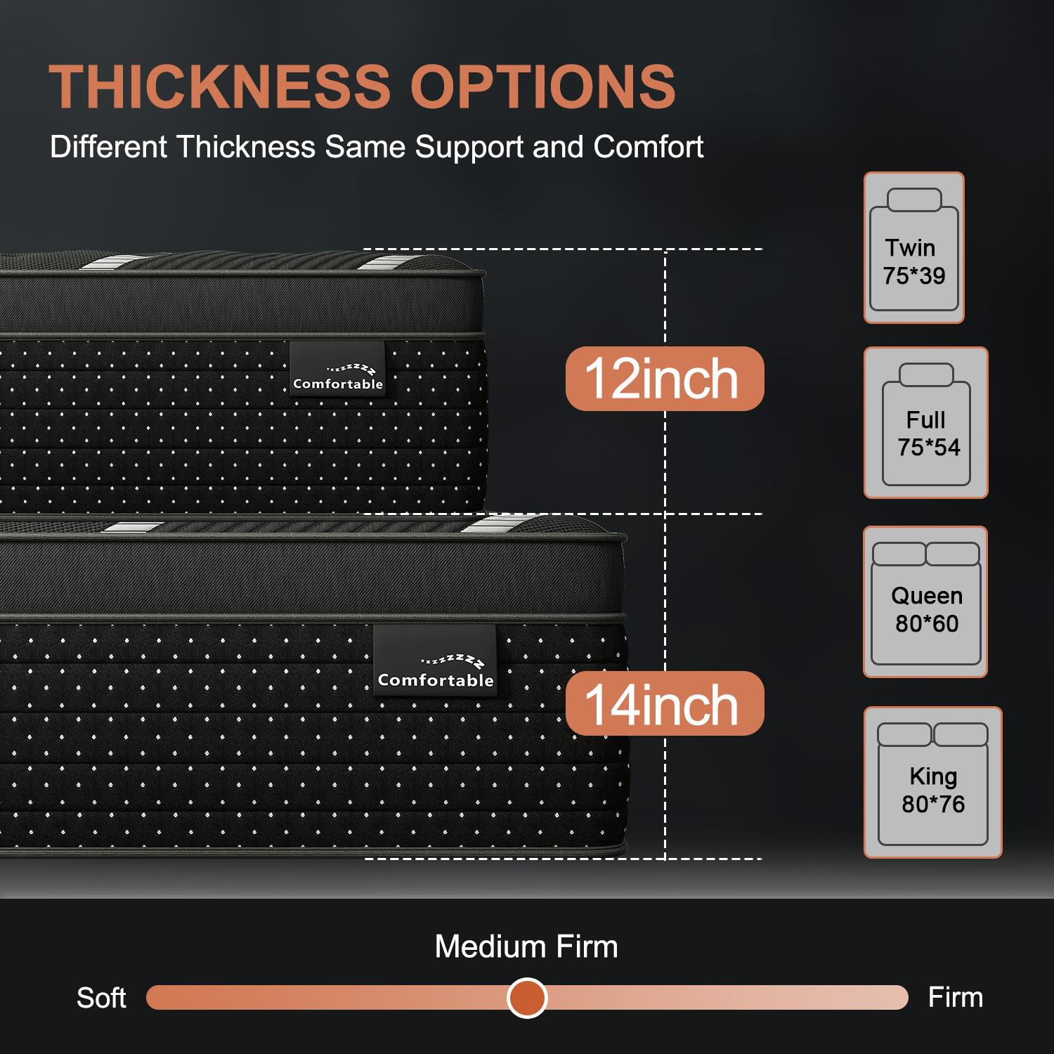 12/14 Inch Twin Full  Queen  King Mattress Memory Foam And Spring Hybrid Mattress Medium Firmness, Lumbar Support, For Home Rooms Hotels, Boxed Halloween ChristmasGift Furniture Ergonomic mattress Interior Modern