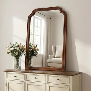 Elegant 20"x30" Solid Wood Frame Mirror - Rounded Corner Black Walnut Finish Decorative Wall Mirror, Ideal Mother’s Day Gift for Bedroom, Bathroom, Living Room, Mirrors