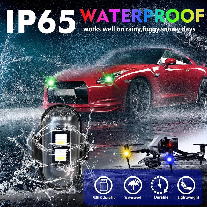 Waterproof Wireless LED Lights with Remote Control 8 Colors USB Charging Strobe Light for Cars Drones Motorcycles Bikes Trucks Emergency Warning Flashing Modes