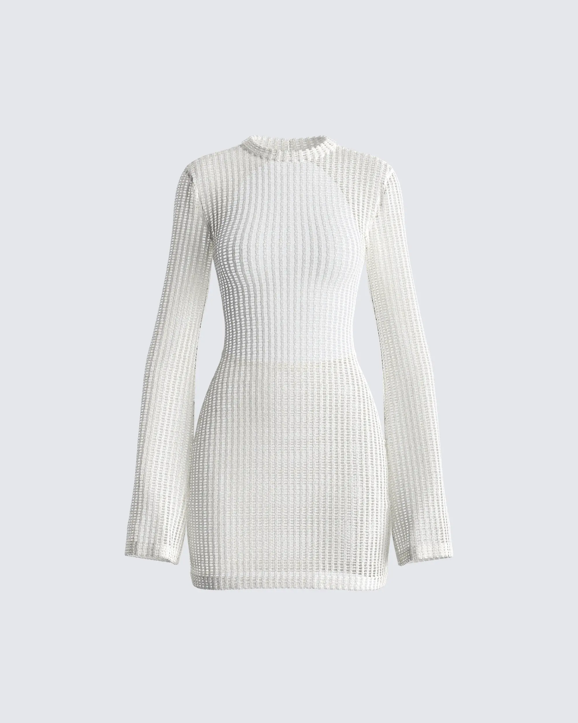 Women's Minimalist Long Sleeve Sheer Bodycon Basic Angelina Ivory Mini Dress