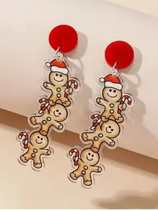 Women's Christmas Style Earrings, Cute Gingerbread Man Acrylic Dangle Earrings, Creative Cartoon Girl Ear Jewelry, Holiday Gift Accessory