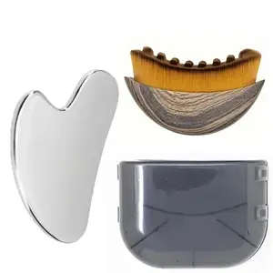 Stainless Steel Gua Sha Tool Set with Face Brush – Facial Sculpting & Skin Care Kit for Jawline and Cheeks