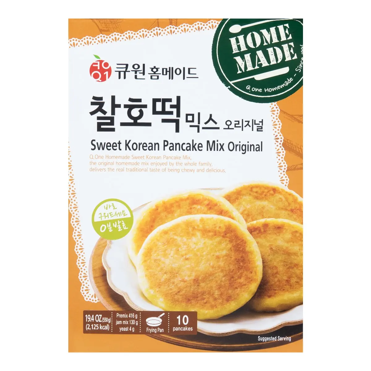 QONE Korean Style Original Flavor Pancake Mix 550g - Easy Korean Hotteok Premix for Sweet Snacks