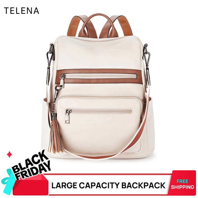 【Telena】Womens Backpack Purse Vegan Leather Large Travel Wor | Black ...
