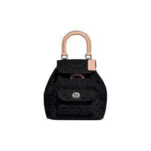 COACH Riya 23 Monogram Logo Buckle Classic Caramel Fabric Backpack, Medium, Women's, Black