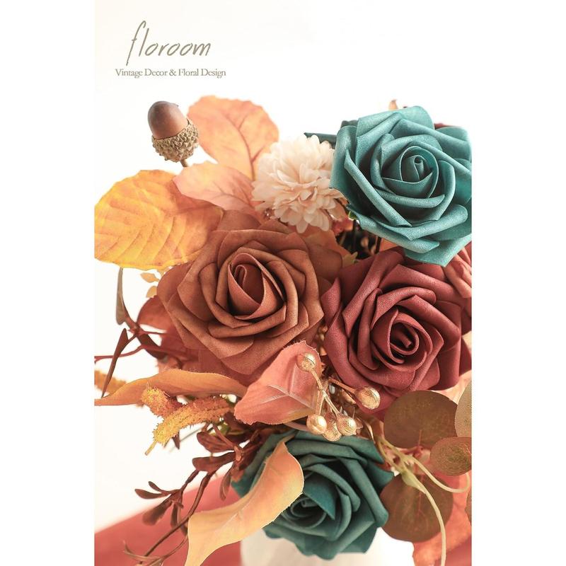 Artificial Flowers 25pcs Real Looking Teal Green Terracotta Ombre Foam Fake with Stems Bouquets Bridal Shower Centerpieces Floral Arrangements Tables Decoration Decorative Fruit crochet flower decor trifold  mirror body mirror table d frame  gift wreath