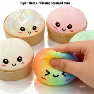Steamed Stuff Bun Anti-Stress Ball Fidgets Toy Dumpling Squishies Soft Slowing Rebound Foam Toy Ultra-Soft Decompression Stress Relief Toy Cute Kawaii Squishy Sensory Game Anxiety Relief Birthday Gift Desk Decor Kids Adults