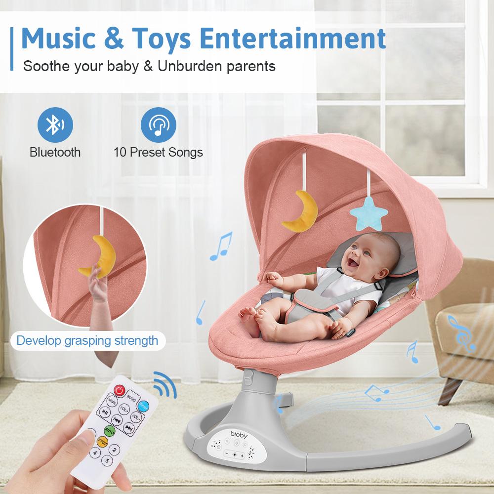COMOMY Baby Swing for Infants with 5 Natural Sway Speeds, Portable Bt Music Baby Swing with Remote Control & 5-Point Harness, Hands-Free Baby Soother, Lightweight Baby Rocker for 5-20 Lb, 0-6 Months, Pink, Valentine's Day