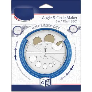 Angle and Circle Maker with Integrated Circle Templates, 360 , 6 Inch / 15cm, Assorted Colors (36002)