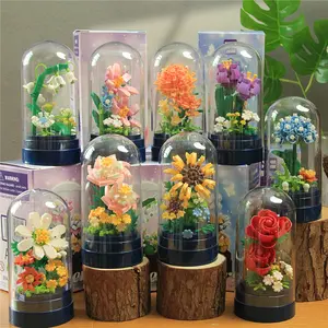 Flower Plant Mini Building Set, Valentine's Day Flower Collection, Home Office Decor, Birthday Gift for Adults Women Children Boys Girls, Diy Building Model