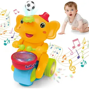 Musical Walking Elephant Drummer Toy, Blowing Ball Electric Floating Ball Walker with LED Lights & Sounds, Crawling Early Educational Toy for Baby Toddler 1-3