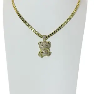Cuban Chain Necklace with Sparkling Teddy Bear Pendant for Stylish Looks