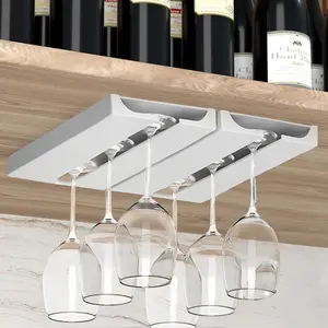 Wine Glass Holder Under Cabinet Wine Glass Rack Stemware Glasses Storage Hanger Plastic Organizer for Bar Punch-free Self-adhesive 2 Pack White