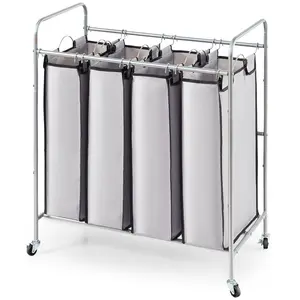 Father's Day Gift VEVOR Laundry Sorter Cart 4 Section, Laundry Hamper with Heavy Duty Lockable Wheels and 4 Removable Bags, Rolling Laundry Basket Sorter for Clothes Storage Metal Organiser