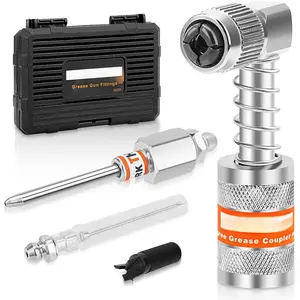 4 count Quick Connect Greasing Accessory Kit,   Couplers with 90   Coupler, Reach Any  Fitting on Any Machine, High-Hardness Storage Box Keeps Tools Clean and Portable