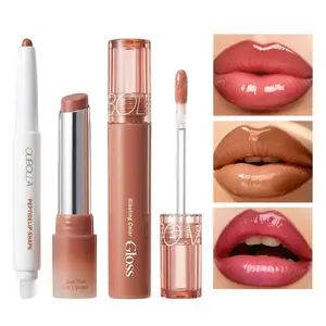 QIUFSSE 3-in-1 Plumping Lip Kit, High-Shine Mirror Gloss & Soft Jam Lipstick, Precise Lip Liner Set, Waterproof Long-Lasting Hydrating Lip Trio, Create Perfect Glass Lips in Seconds