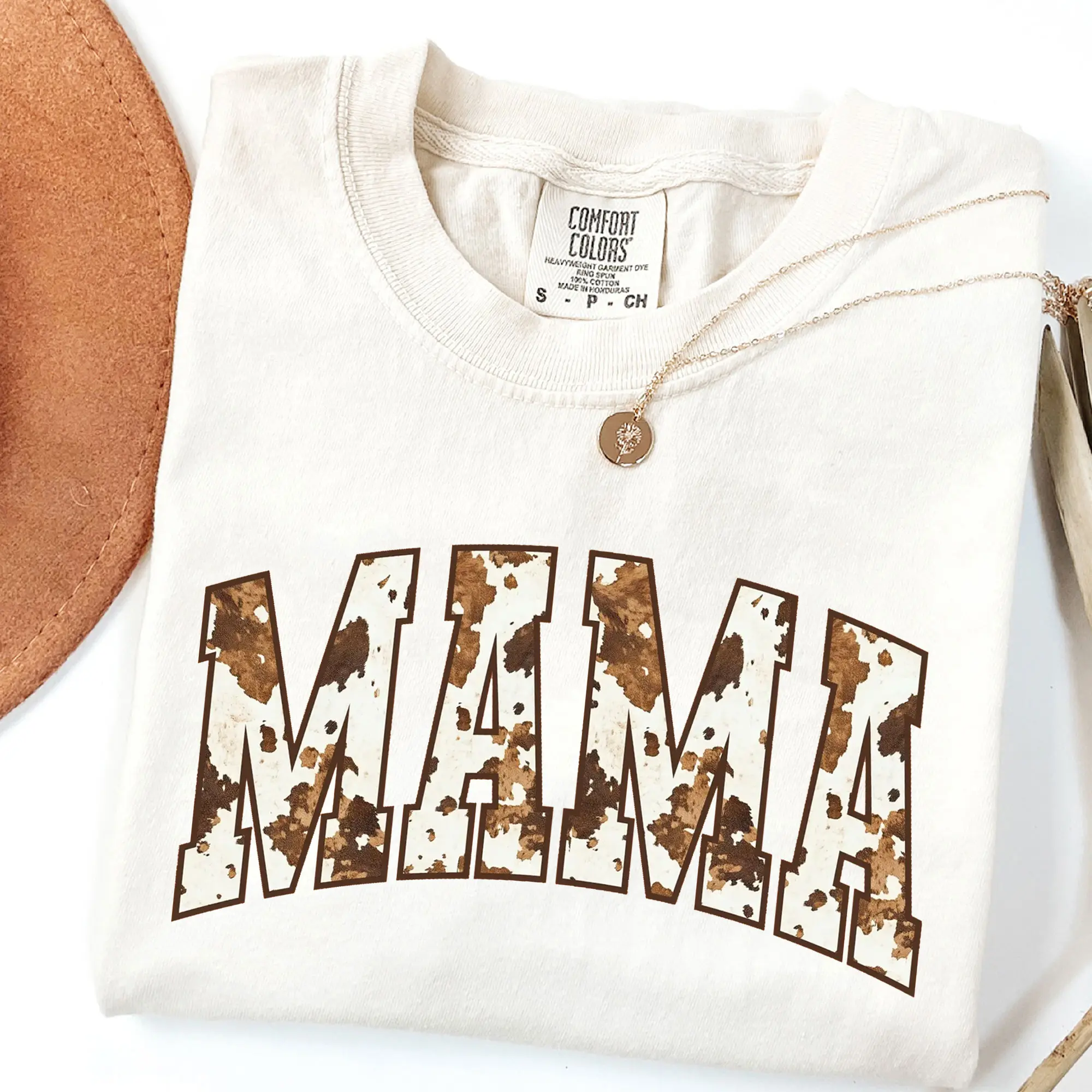 Western Cow Print Mama Shirt, Trendy Shirt for Mom, Country Mama Tee, Gift for Mom, Cowhide Mama T-Shirt