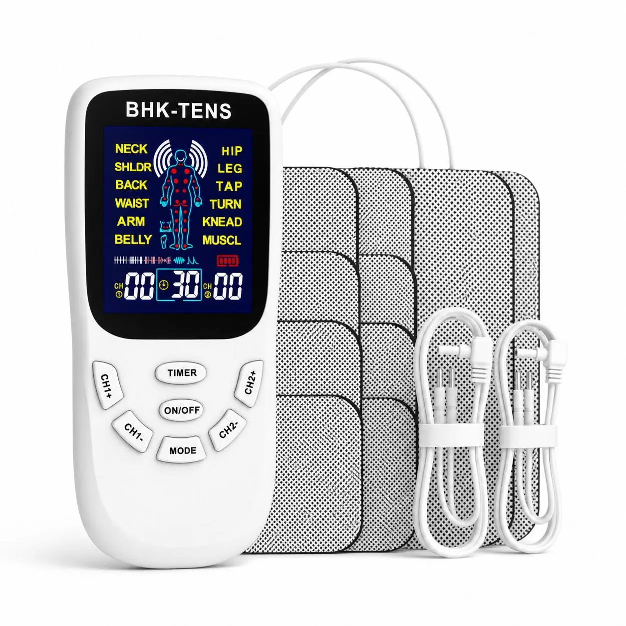 Portable TENS EMS Muscle Stimulator Massager Machine, Dual Channel Electric Pulse Massager with 12 Modes, 40 Intensity Levels, 30-Min Timer, Electrode Pads for Neck Shoulder Back Waist Arm Leg Muscle Relaxation(Battery NOT Included)