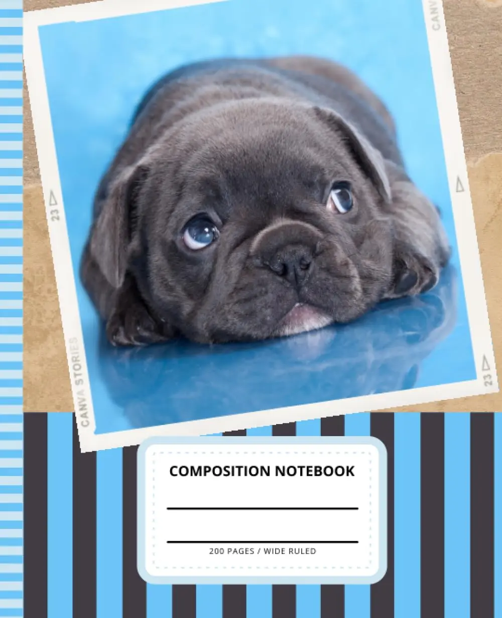 Gray French Bulldog Puppy Composition Notebook: 7.5 x 9.25 inch / 200 Pages (100 sheets) / Wide Ruled Paper For Writing - Homework - Notes - Doodles - ... for Boys Girls Kids / Dog - Baby Animal Photo