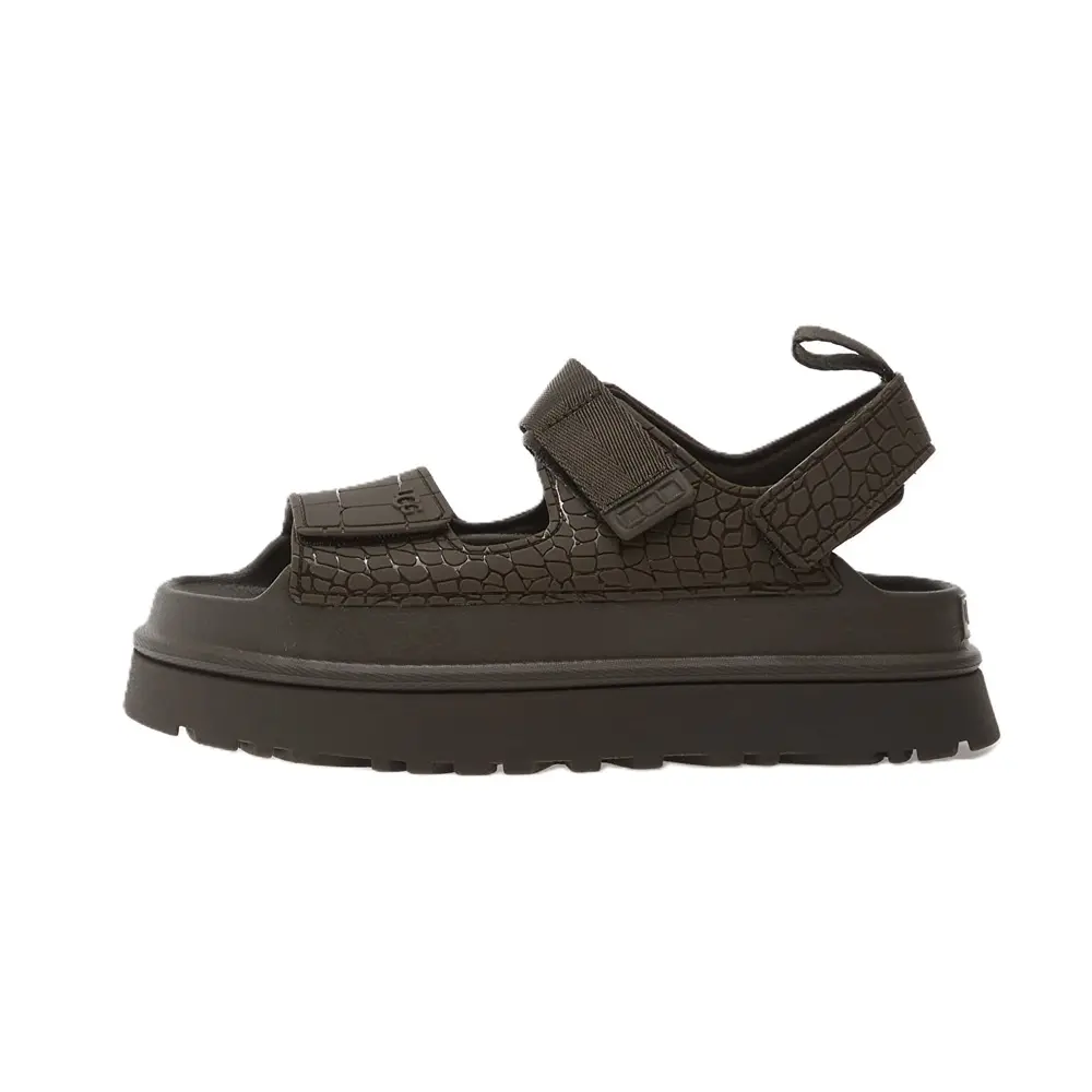 UGG Women's GoldenGlow Embossed Footwear - Casual Wear Open Toe Platform Heel Wedge Sandal, Dense Smoke (1175311-DNSS)