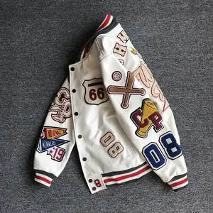 Baseball Uniform for  Autumn  Fashion Brand Short Leather Jacket Loose Coat PU Leather Men's Outer Jacket with Embroidered Numbers and Badges