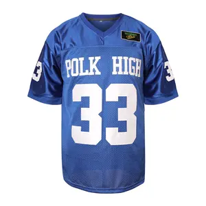Blue White Mesh Football Jersey, Front POLK HIGH 33 + MARRIED Patch Back BUNDY 33 Unisex Fan Training Daily Wear