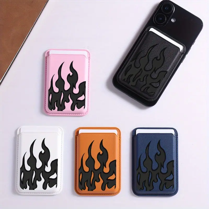 This innovative and stylish faux leather TPU magnetic card holder features a black flame design and is compatible with iPhone 16, 15, 14, 13, and 12 Pro Max. It can hold 1-3 credit cards or ID cards and boasts an ultra-thin protective design., Cover, Acce