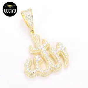 【#P276】Synthetic Moissanite Shining Rune Pattern Pendant Necklace 925 Sterling Silver Mens Hip Hop Jewelry Gift