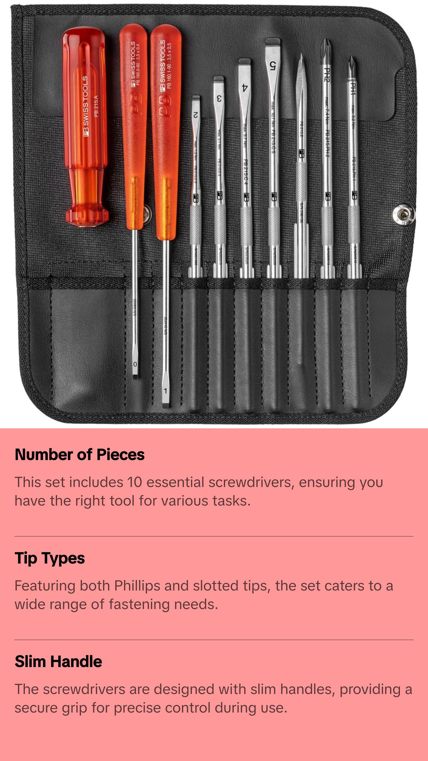PB Swiss Tools PB 215.L 25 Roll-up Case Screwdriver Set 10 Pcs