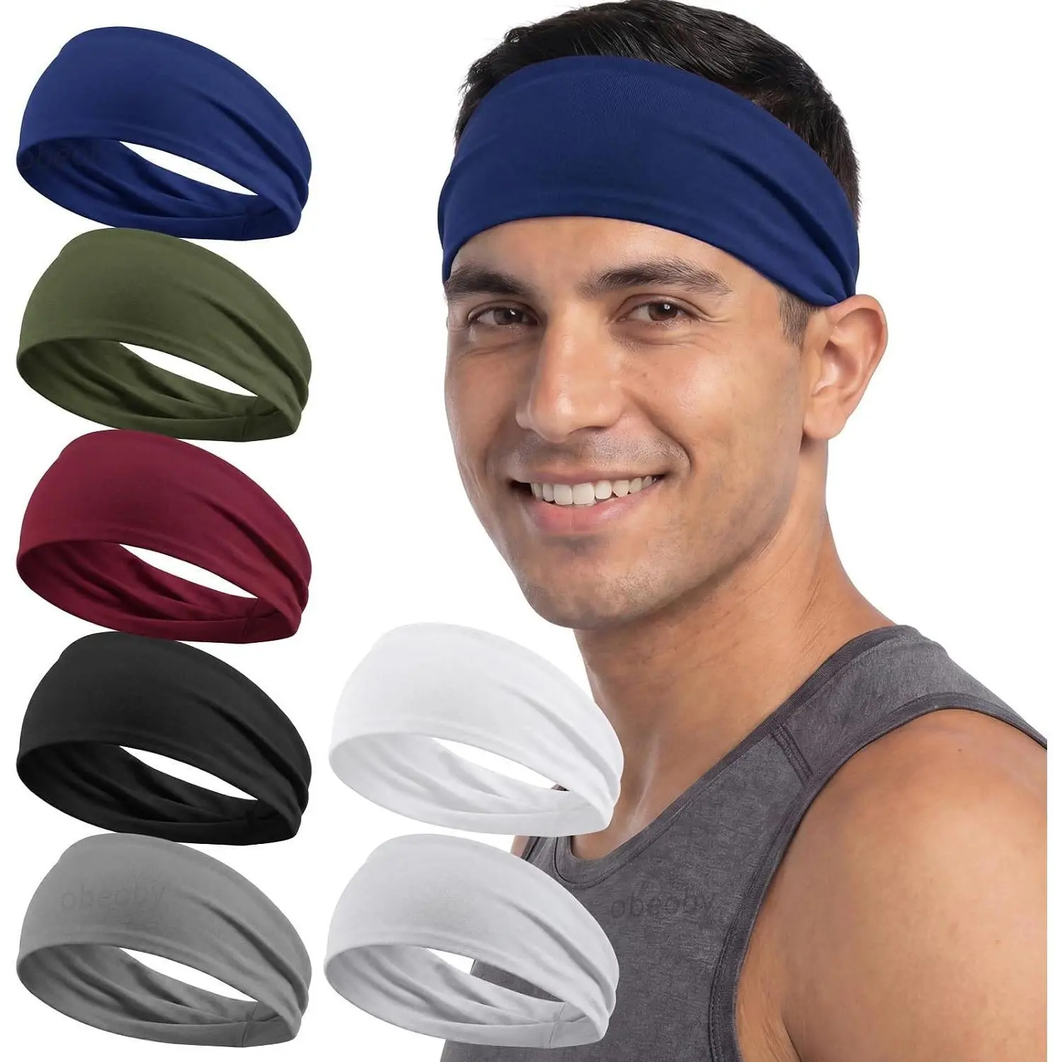7 Pack Sports Headbands, Classic Solid Color Unisex Headwear, Moisture-Wicking Nylon Spandex for Workouts & All Seasons, Classic Colors
