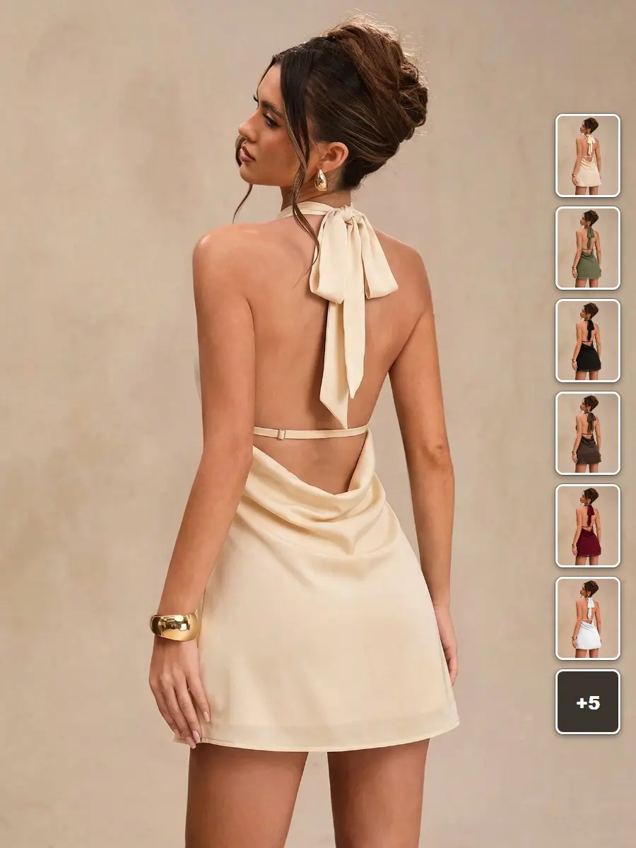Halter Mini Dress Deep Draped Neck Backless Chiffon Summer Going Out