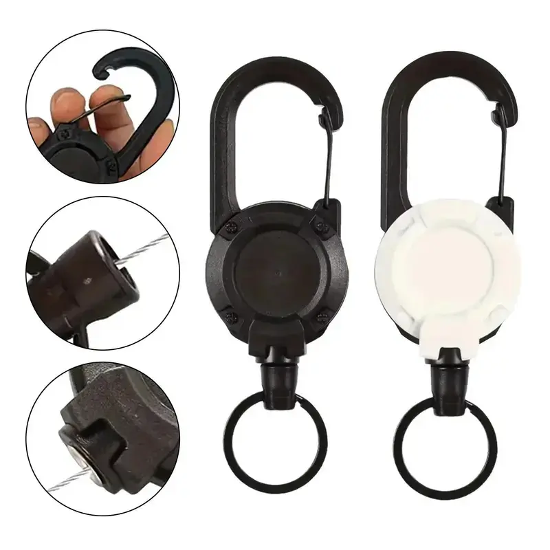 [Retractable anti-theft keychain] Anti-lost steel cable buckle for fishing backpack | Quick release carabiner to hang bait/key Outdoor equipment safety lock EDC Security Gear Heavy-Duty Cable