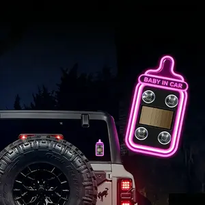 Car LED Ambient Light - Baby Bottle Design for Side and Rear Windows, 6 Modes, Solar Powered, Auto On/Off, 500mAh, Car Gift (Pink)