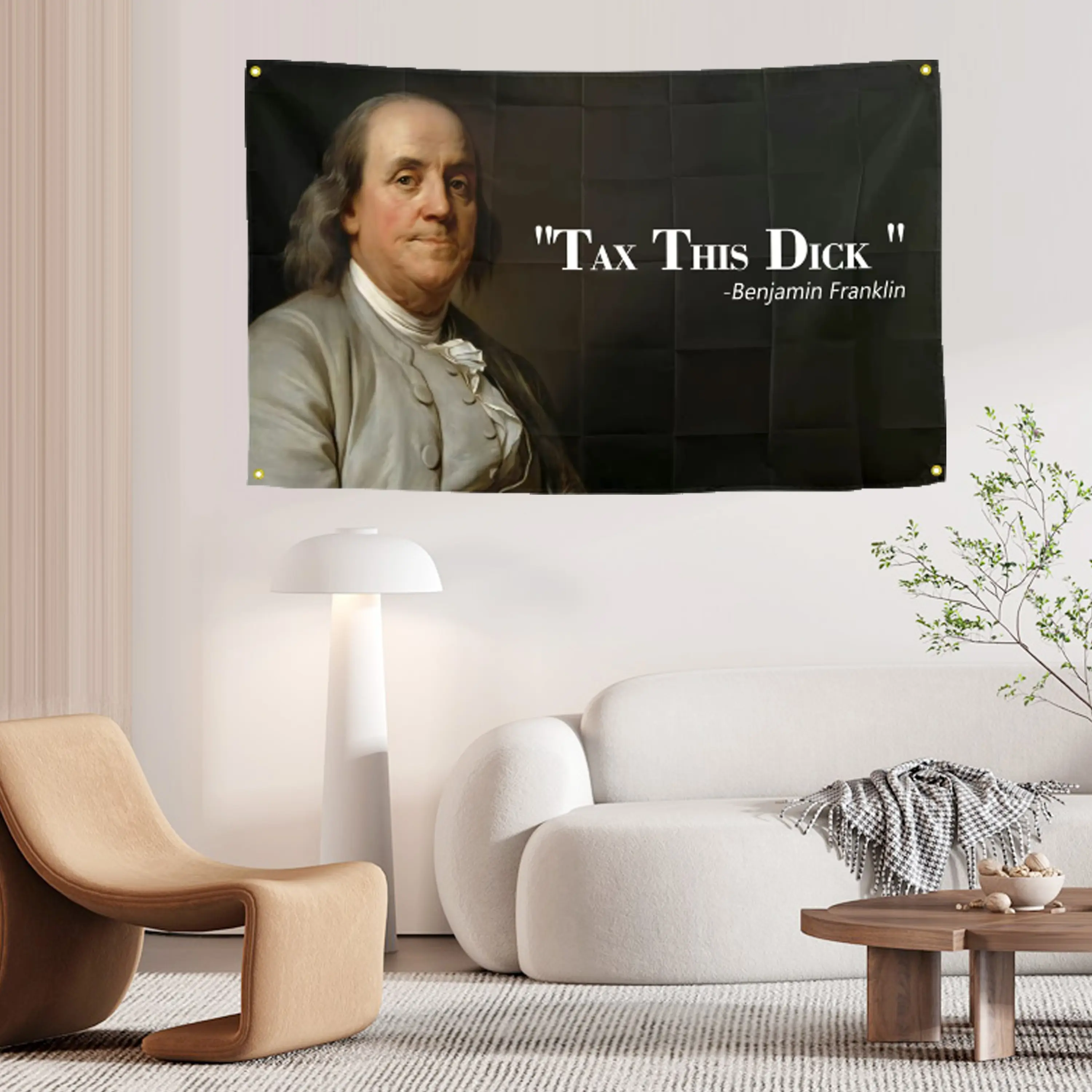 Benjamin Franklin 3x5ft Polyester Durable Flag Banner with "Tax the Bastards" Funny Quote, Brass Grommets for College Dorm Room, Office Wall Decor, Outdoor Use