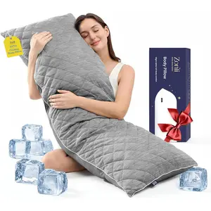 Cooling Body Pillow for Adults Side Sleeper & Pregnancy - Memory Foam Insert Long Body Pillow 20 x 54 Inch with Washable Pillowcase, Gift for Men Women Grey