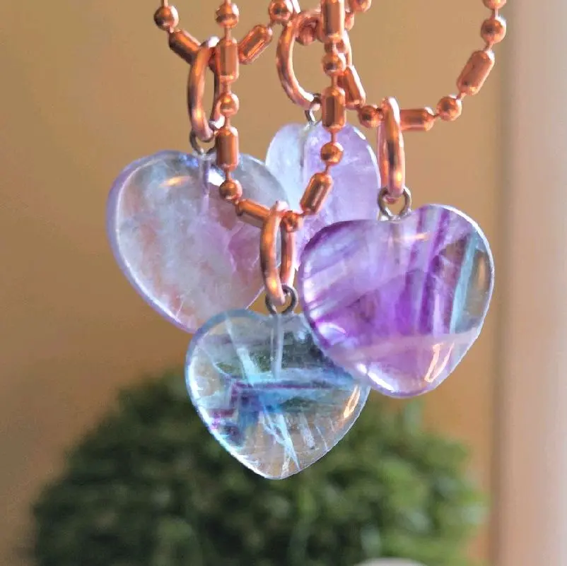 Clarity Stone • Rainbow Fluorite Heart Necklace • 3rd Eye Chakra • Healing Crystal Necklace • Anxiety Relief • Gift for her • Fluorite Necklace, Fluorite Crystal, Birthday Gift, Anniversary gift