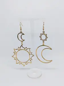 #296 Various Colors Asymmetrical Sun & Moon Earrings, Casual, Astronomy, Alloy
