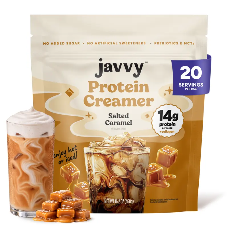 Javvy Salted Caramel Protein Coffee Creamer - Grass Fed Pasture Raised Collagen - Hair, Skin & Nail Support, Energy-Boosting MCTs, Keto Friendly, Gluten Free, No Added Sugar, 14g of Protein Fitness Healthy