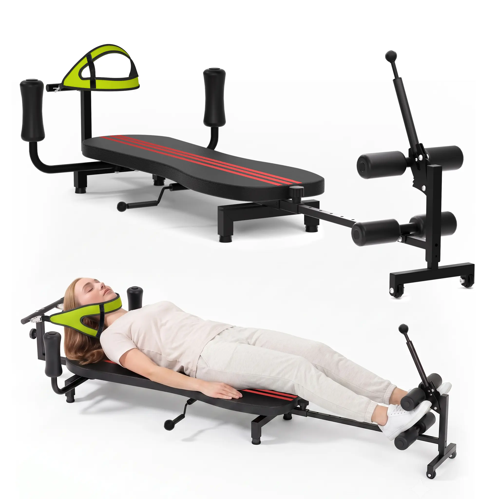 UMAY Adjustable Lumbar Stretching Chair Full Body Multi-Angle Stretch Machine (330 lb weight capacity) — Heavy-duty full-body stretching  equipment featuring multi-angle adjustment and a cushioned seat, suitable for home fitness and daily stretching.