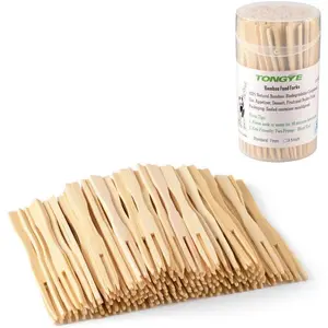 110 PCS 3.5 inch Mini Disposable Bamboo Forks Small Wood Forks for Fruit Appetizer Cocktail Tiny Food Picks for Party Charcuterie Supplies Wooden Toothpicks Fork