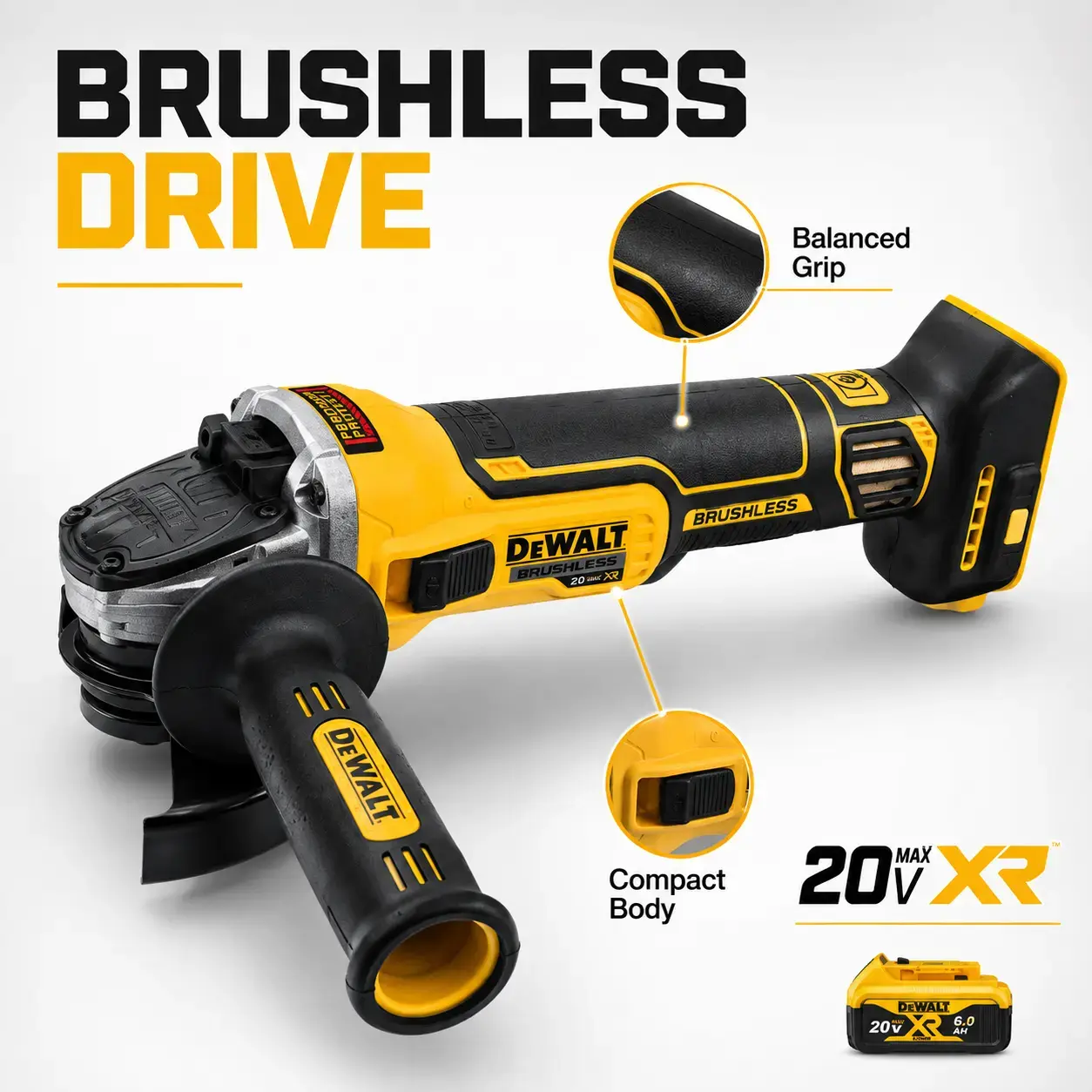 DEWALT DCG405NT Cordless Brushless Motor Disc Grinder - 125mm, 9000 rpm, DIY-Friendly, Durable, Easy to Maneuver, Versatile, Compatible for Grinding Tasks power tool electronic brake hardware hand tool professional work