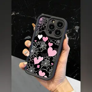 Popular Spider Web Heart-Shaped Shockproof and Scratch-Resistant Phone Case Compatible with iPhone 17/16/15/14 Pro and Samsung S25/24/23/22 Series Cover Protection Protective Casing apple silikon phone case