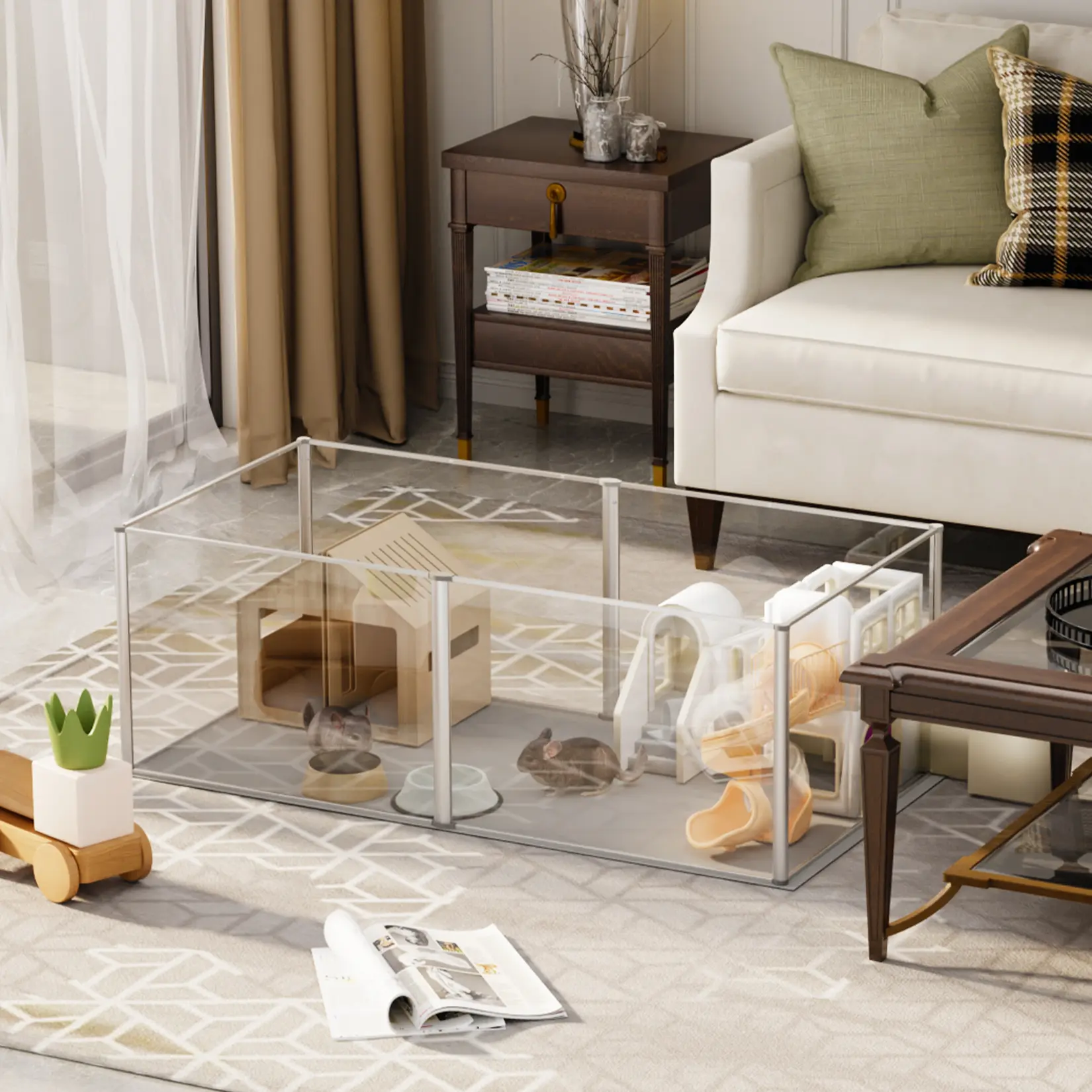 Bingopaw 6 panels 15.7" H Acrylic Pet Playpen with Waterproof Floor Pad for Chinchilla Rabbit Hedgehog Guinea Pig High Transparency & Impact-Resistant Clear Transparent Playpen