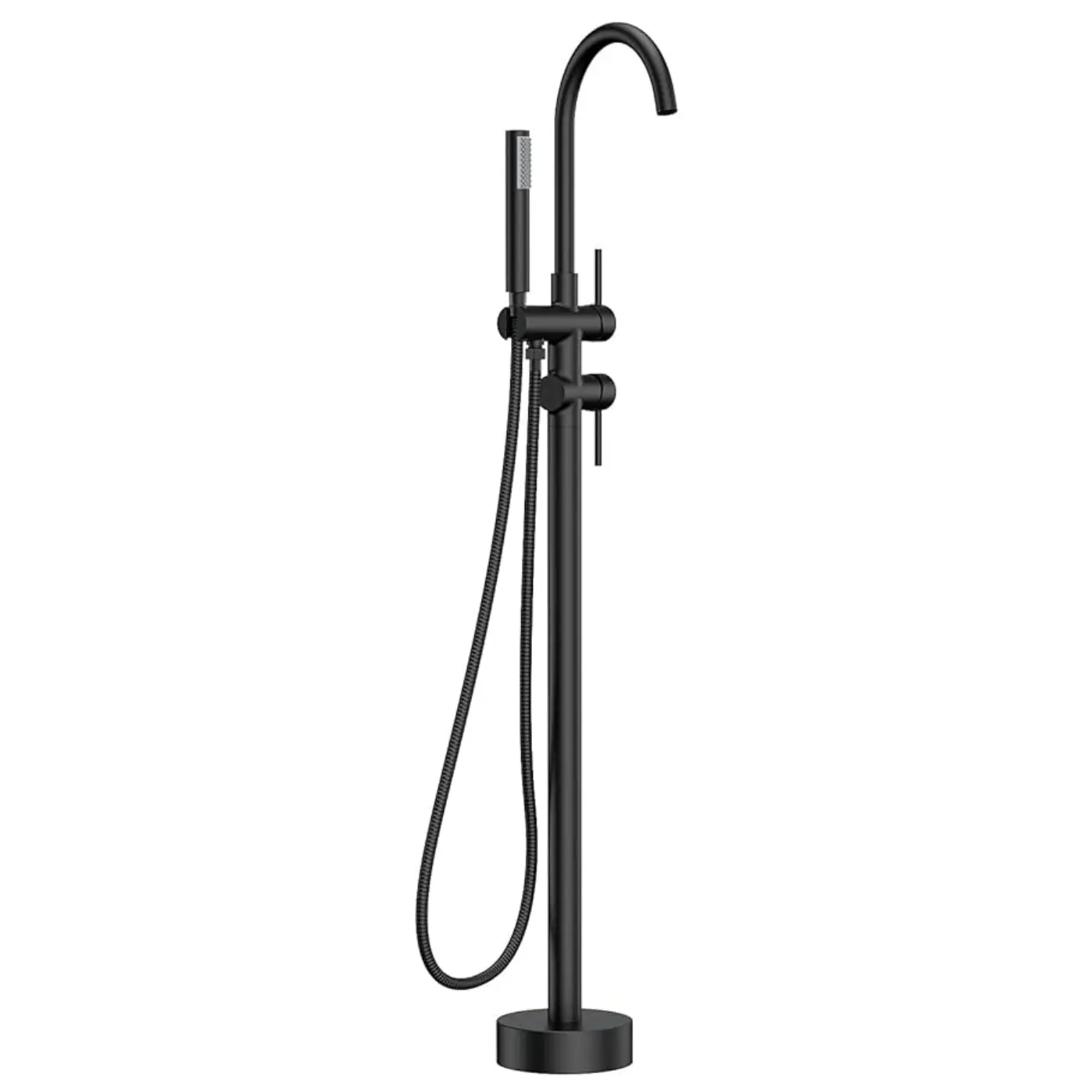 FORIOUS Freestanding Brass Gooseneck Shower & Bath Tap, High-Flow Swivel Spout, Adjustable Handheld, 59" Hose, 3.0 Drip-Free Ceramic Cartridge, CUPC-Certified Stainless Steel Modern Vintage Fixture, Easy Installation Mounted Faucet, Bathing Accessory, Eas