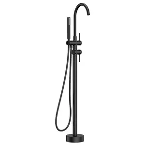 FORIOUS Freestanding Tub Faucet, Brass Floor Mount Bathtub Filler, High Flow Swivel Spout, Handheld Shower Mixer, Vintage Bath Faucet