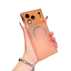 Matte semi-transparent case suitable for IP 17Promax with large square window, full-coverage phone case for IP 16Promax/15pro/14/13, anti-drop smartphone protective cover