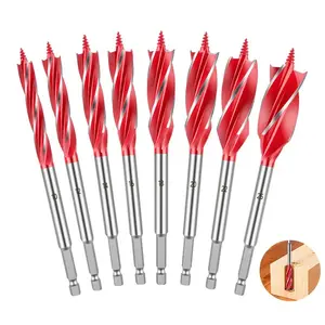 8pcs Wood Auger Drill Bit Set, High-Carbon Steel 4 Flute, 10-25mm Self-Tapping Hex Shank, Precise Woodworking, Deep Drill Bit Kit