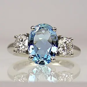 Atmospheric Fashion Women Oval Cut Natural Aquamarine High Quality Rings Bridal Princess Wedding Engagement Fine Jewelry