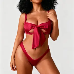 Silky Satin Lingerie Set - V-Neck Bra & Matching Panty - Adjustable Cut-Out Design, Plus Size Inclusive Fit, Ideal Holiday Gift RSLOVE