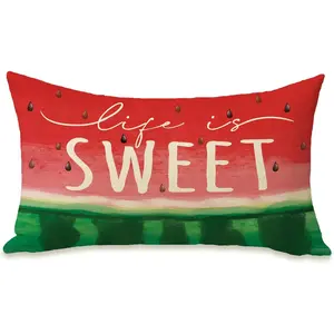 Summer Life is Sweet Lumbar Decorative Rectangle Pillow Cover 12 x 20, Red Green Watermelon Porch Patio Outdoor Pillowca, Fruit asonal Sofa Couch Cushion Ca Home Decor